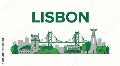 Lisbon city skyline and landmarks vector illustration