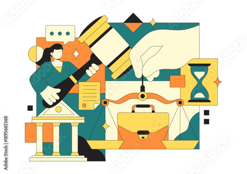 Law Firm Services Vector Illustration Featuring Justice, Legal Advice, Court Judgment, And Lawyer Consultation With Flat Cartoon Style Background