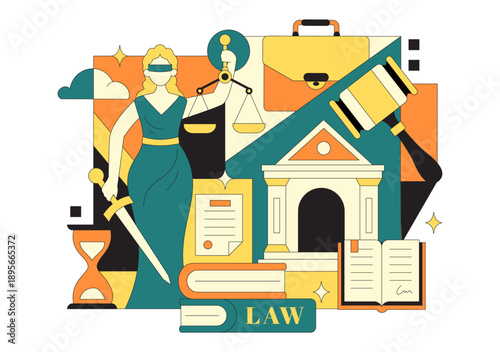 Law Firm Services Vector Illustration Featuring Justice, Legal Advice, Court Judgment, And Lawyer Consultation With Flat Cartoon Style Background