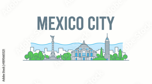 Mexico City landmarks skyline travel vector illustration