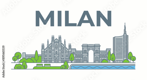 Milan city skyline with famous landmarks vector illustration