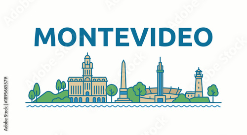 Montevideo city skyline with landmarks vector illustration