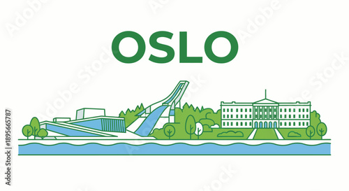 Oslo city skyline and famous landmarks vector illustration