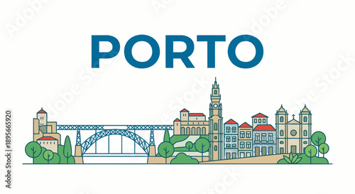 Porto Portugal city skyline landmarks vector illustration