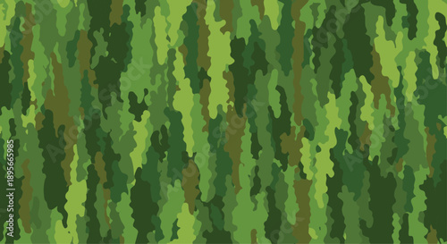 A close-up view of a vibrant, abstract camouflage pattern in shades of green.