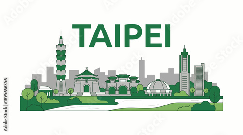 Taipei city skyline landmarks vector illustration