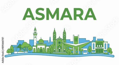 Asmara Eritrea city skyline landmarks travel vector illustration