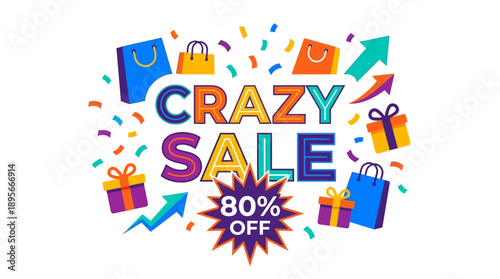 80% Off on Gifts and Shopping Items in a Colorful Celebration Atmosphere