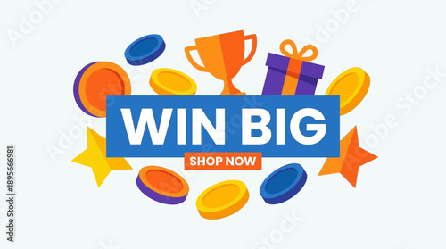 Win Big with Shop Now Promotions and Colorful Coins in a Vibrant Environment