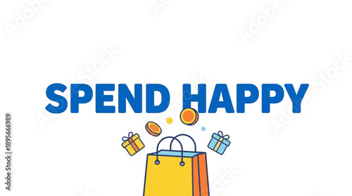 Happy Spending with Bags and Gifts in a Vibrant Graphic Style