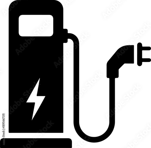 Electric Vehicle Charging Station Black Silhouette Vector