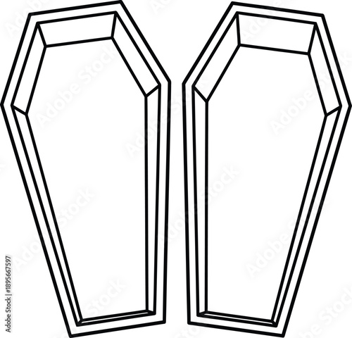 Simple black outline of two coffins on white background