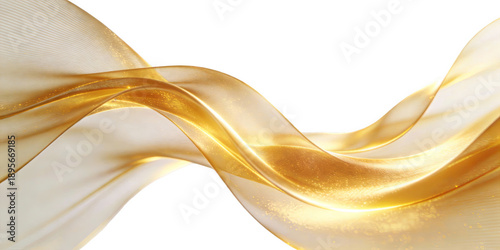 Abstract image of flowing golden silk ribbon with smooth, glossy texture and graceful curves, ideal for luxury design or elegant backgrounds.