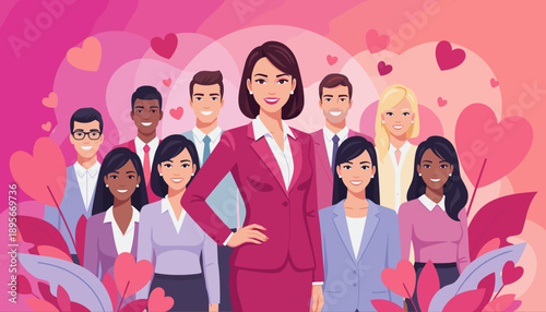 Diverse business team led by a confident woman symbolizing leadership inclusion and professional appreciation