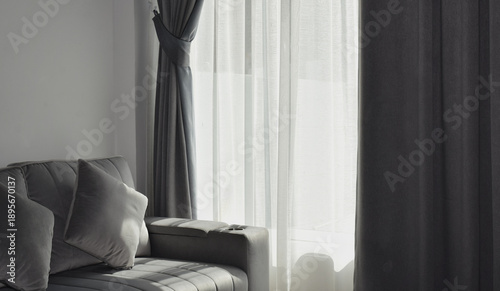 Interior decoration and sofas, light-filtering and blackout curtains.