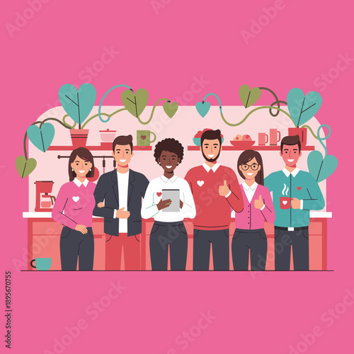 Happy diverse colleagues in the office kitchen showing appreciation and teamwork