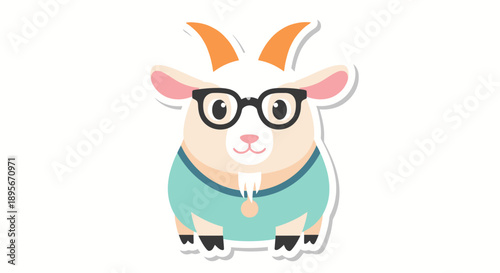 Cute Cartoon Goat Wearing Glasses and Sweater, Vector Illustration