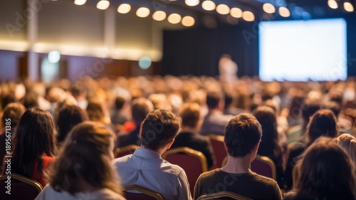 A large audience in a conference hall watching a presentation
