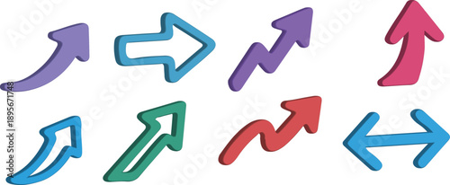 Colorful 3D Arrow Icons Set Collection transparent background