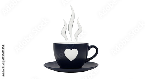 Dark Blue Coffee Cup with White Heart and Steam