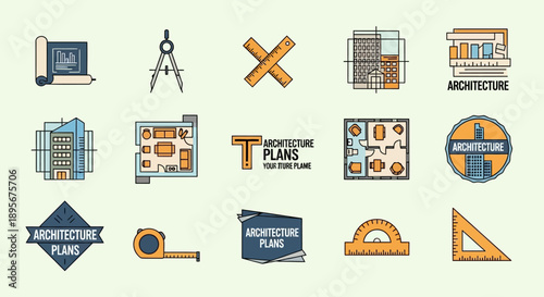 Architecture Plans and Design Icons Set