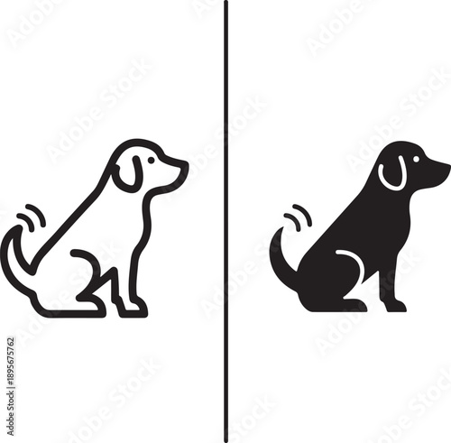 Dual dog silhouettes: white and black isolated on white background, illustration