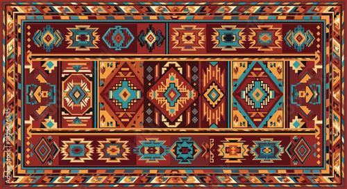 Intricate Tribal Rug Design, Ethnic Pattern