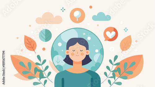 Serene vector illustration of a person with peace and understanding symbols