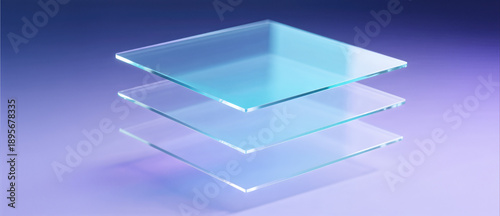 three layers of glass plates on violet background