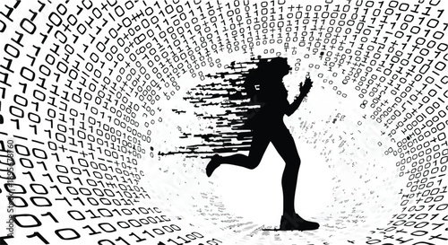 Tec women concept featuring a futuristic female figure integrated with digital and tech elements, symbolizing innovation, empowerment, and modern technology in a sleek vector style