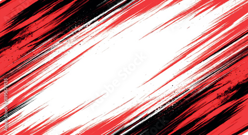 Dynamic abstract background with bold red and black brushstroke patterns.