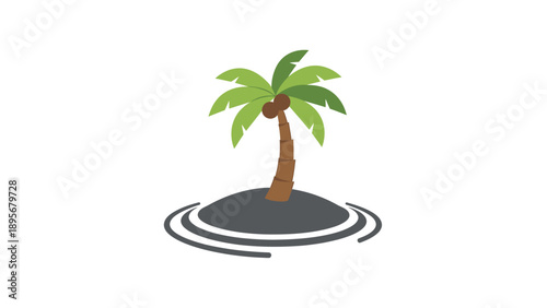 A serene palm tree stands alone on a small island surrounded by ripples in a calm body of water viewed from a slightly elevated perspective