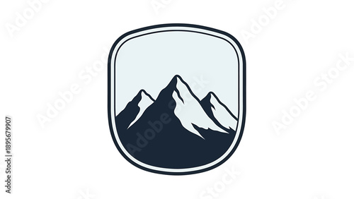 Stylized illustration of mountains within a rounded square frame viewed from a distance
