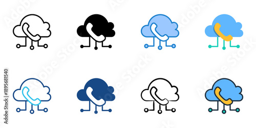 VoIP integration icons set multiple style collection. Editable stroke 
