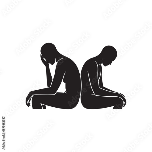 silhouettes of a person squatting in a contemplative or sorrowful pose, flat vector illustration. design for banner and poster.