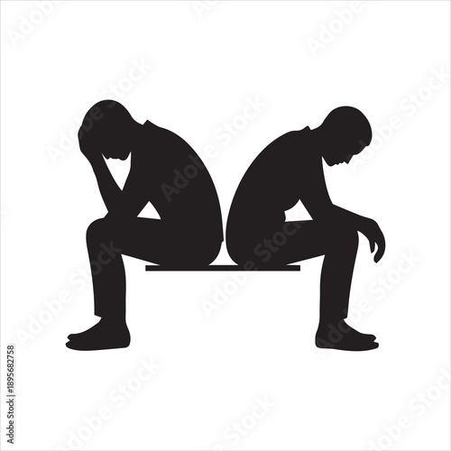 silhouettes of a person squatting in a contemplative or sorrowful pose, flat vector illustration. design for banner and poster.