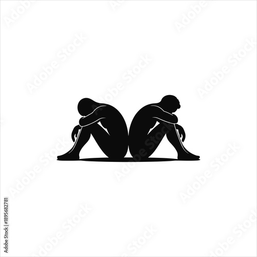 silhouettes of a person squatting in a contemplative or sorrowful pose, flat vector illustration. design for banner and poster.