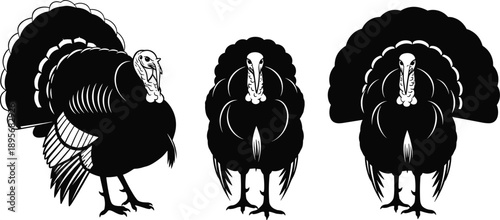 Black and white vector icon set featuring silhouettes of hikers with backpacks climbing snowy mountain peaks under sun rays for outdoor adventure design,