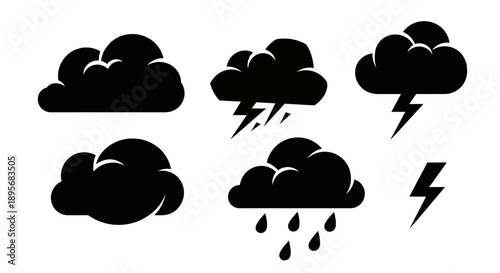 Storm clouds icon set. Weather forecast symbols.