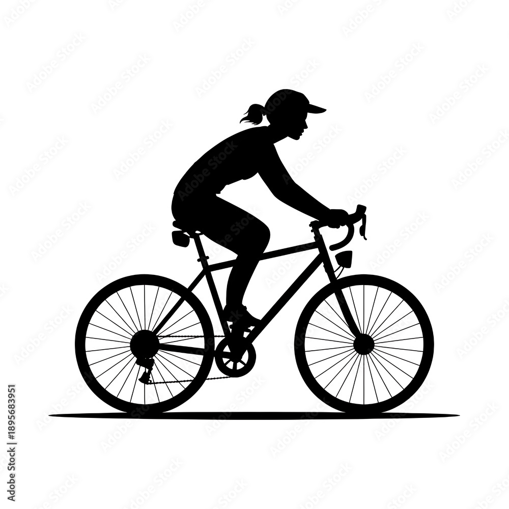 Fototapeta premium Silhouetted Woman on Road Bike Embracing Fitness Adventure: The Ultimate Active Urban Cycling Experience for Eco-Friendly Transport and Healthful Living