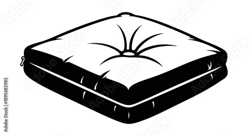 Square Cushion Illustration, Black and White