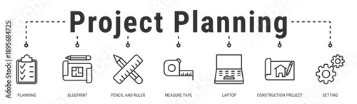 Project Planning banner presenting design preparation, measurements, and digital tools for organized construction project execution
