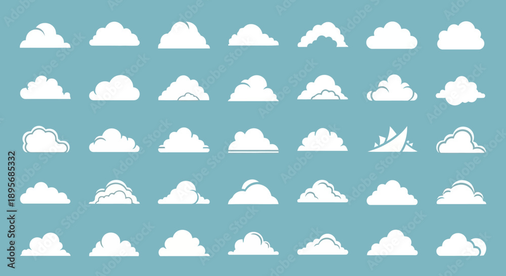 Fototapeta premium Set of Cloud Icons on Blue Background