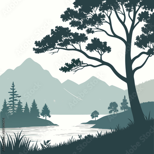 Serene lakeside mountain view