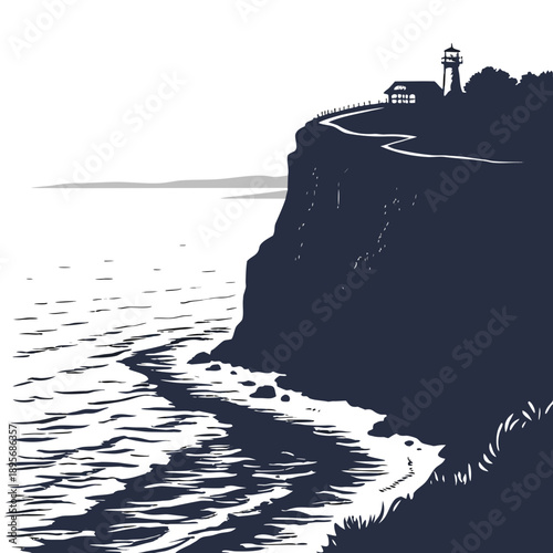 Cliffside lighthouse overlooking the ocean