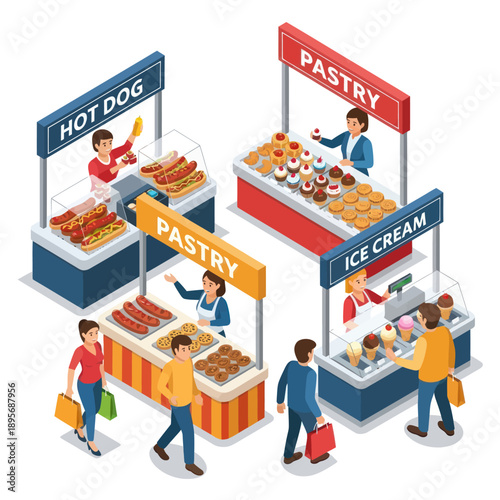 Food Street Vendors Selling Various Treats.