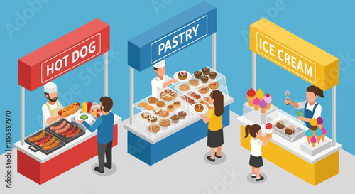 Colorful Food Stalls with Various Treats.