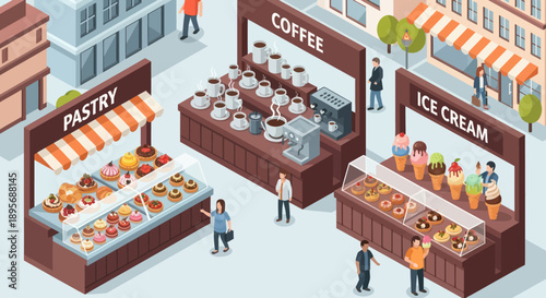 Food Stalls with Pastry Coffee Ice Cream.