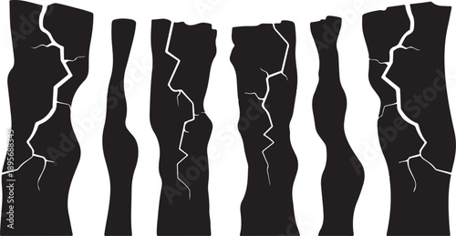 Cracked Black Silhouettes on White Background Illustration Design