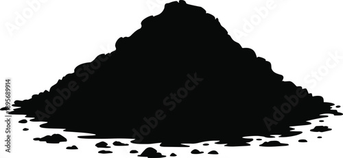 Silhouette of black soil pile isolated on white background, organic material illustration representing agriculture, gardening, compost, earth resource and nature concept